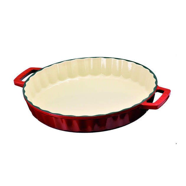 Lava Enameled Cast Iron Pizza Pan-Crepe and Pancake Pan 10 inch-with Beechwood Service Platter Lava Cast Iron
