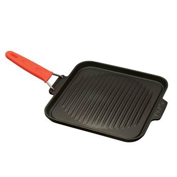 ENAMELED CAST IRON GRILL PAN W/ REMOVABLE HANDLE - LONG GRILL MARKS - 24 X 24 CM / 10 x 10"-Lava Canada